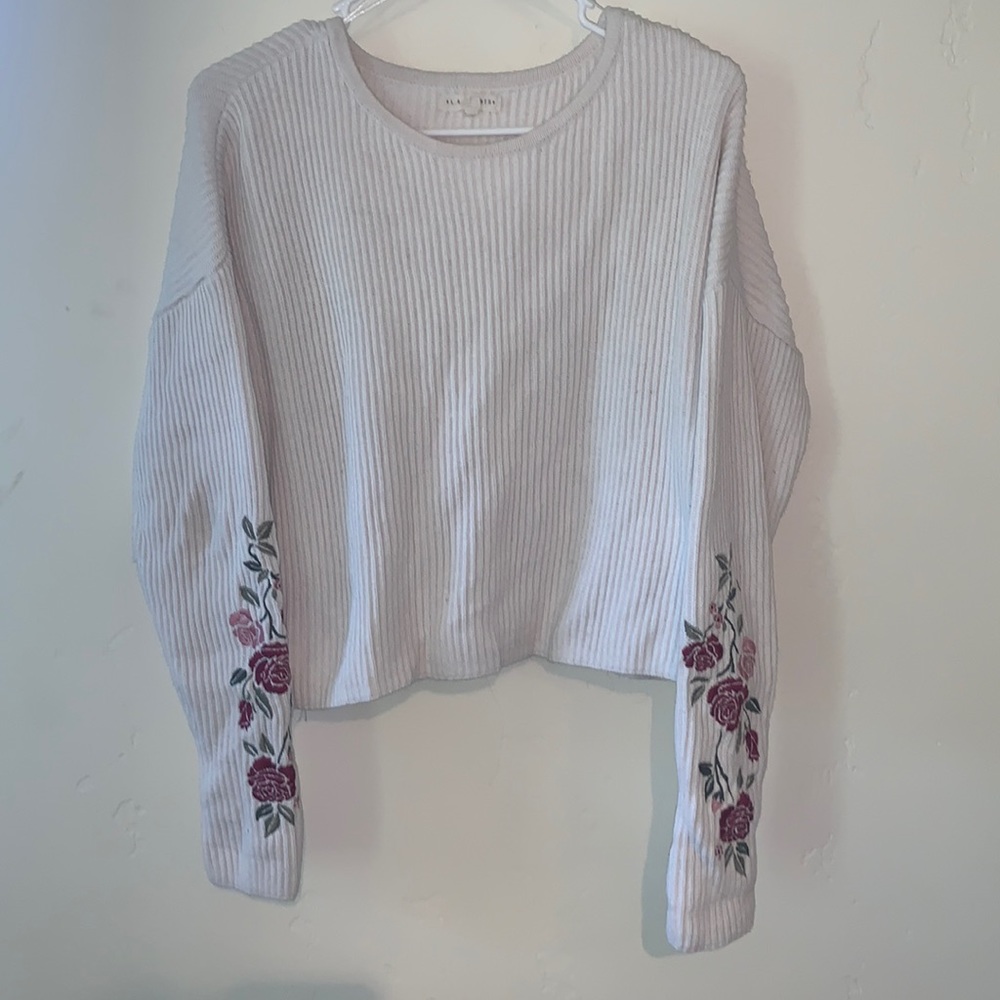 White L. A. Hearts Sweater with roses
